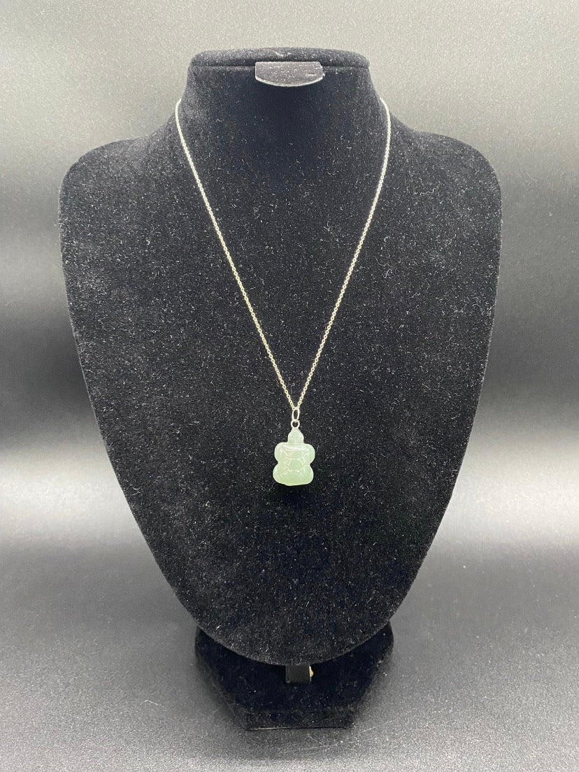 Green Aventurine Carved Turtle Sterling Silver Pendant Necklace