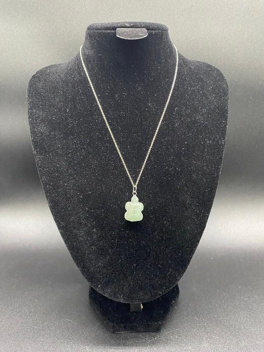 Green Aventurine Carved Turtle Sterling Silver Pendant Necklace