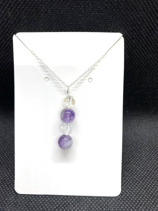 Amethyst & Clear Quartz Sterling Silver Drop Necklace