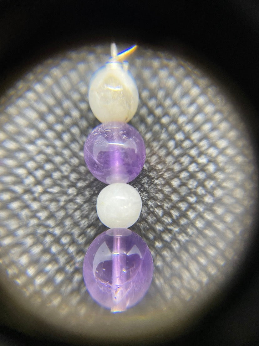 Moonstone & Amethyst Drop Sterling Silver Necklace