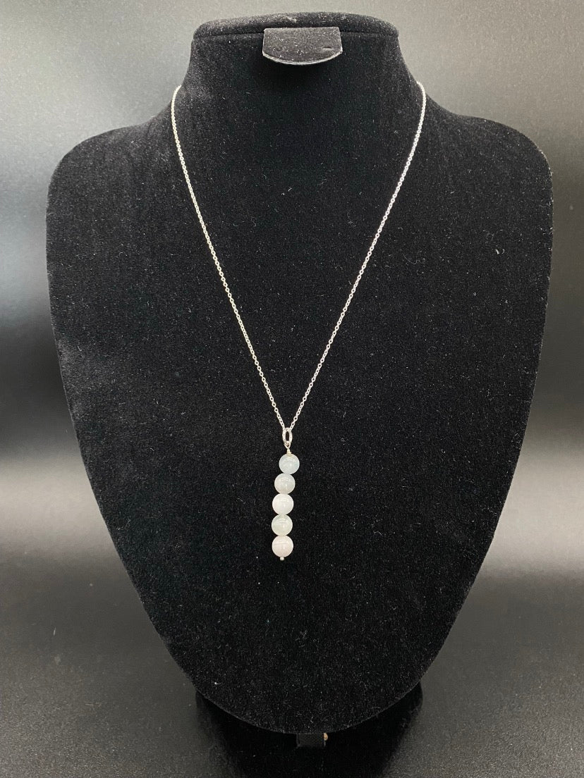 Aquamarine Beaded Drop Sterling Silver Necklace