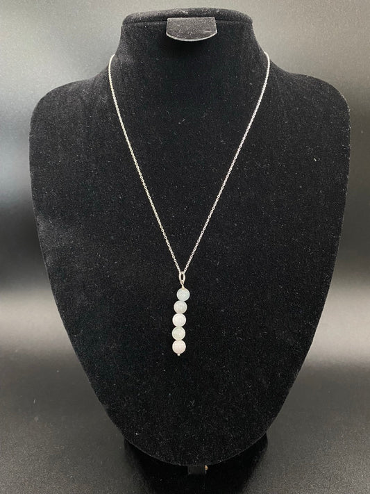 Aquamarine Beaded Drop Sterling Silver Necklace