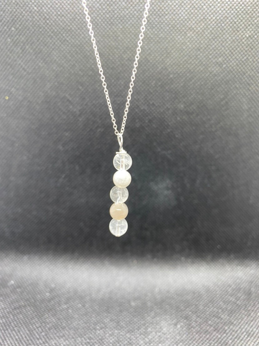 Moonstone & Clear Quartz Drop Sterling Silver Necklace