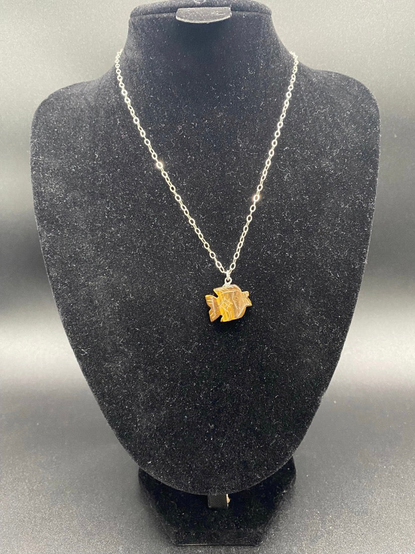 Tigers Eye Fish Sterling Silver Necklace