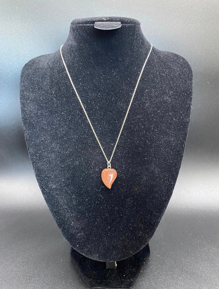 Brown Goldstone Curved Heart Pendant Sterling Silver Necklace