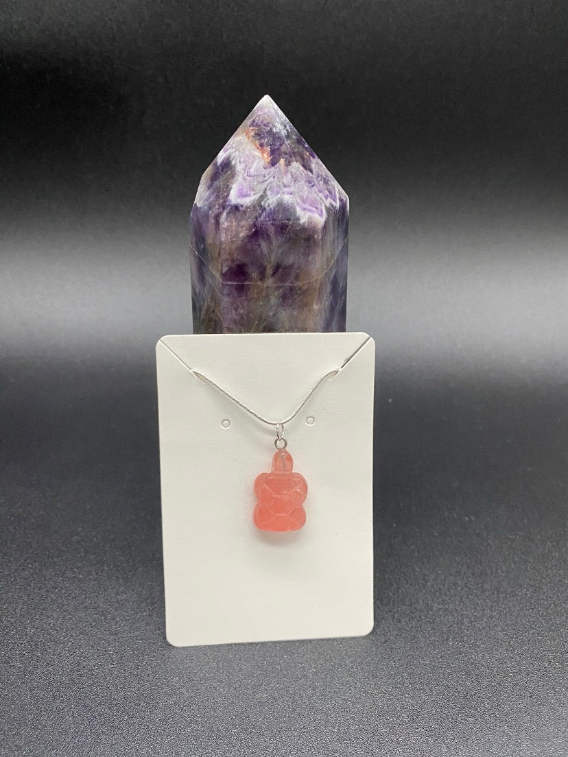 Strawberry Quartz Turtle Sterling Silver Necklace
