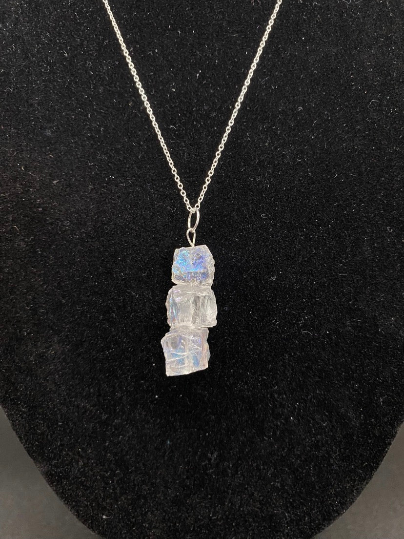 Mystic Quartz Raw Crystal Drop Sterling Silver Necklace