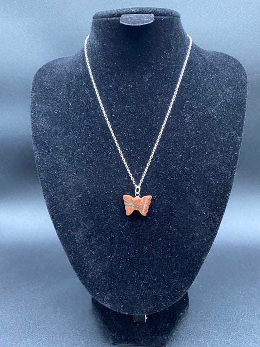 Brown Goldstone Butterfly Sterling Silver Necklace