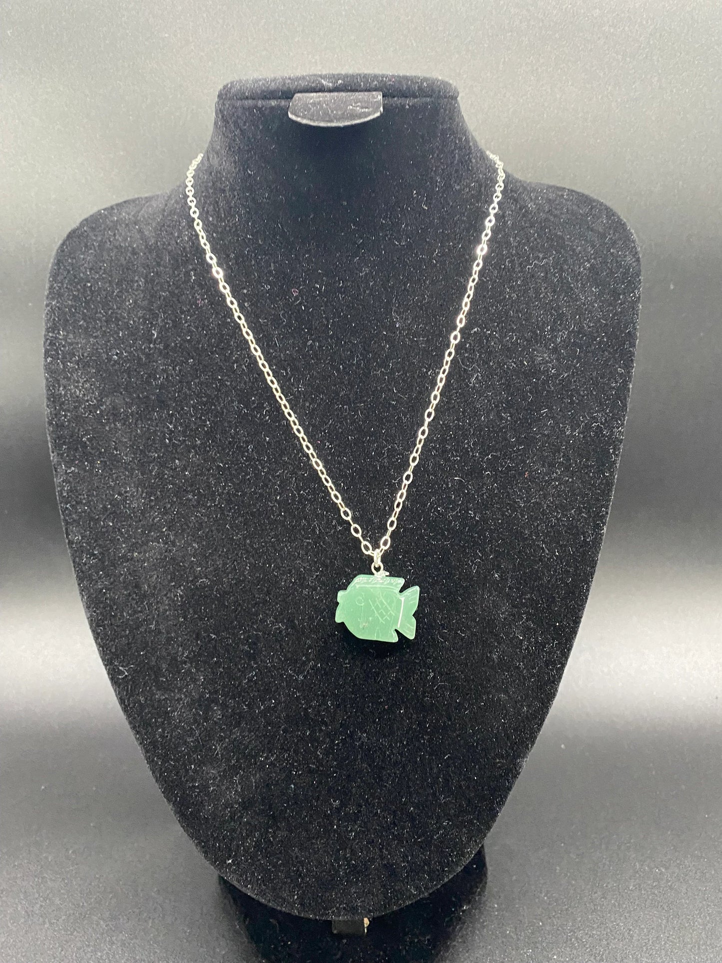 Green Aventurine Fish Sterling Silver Necklace