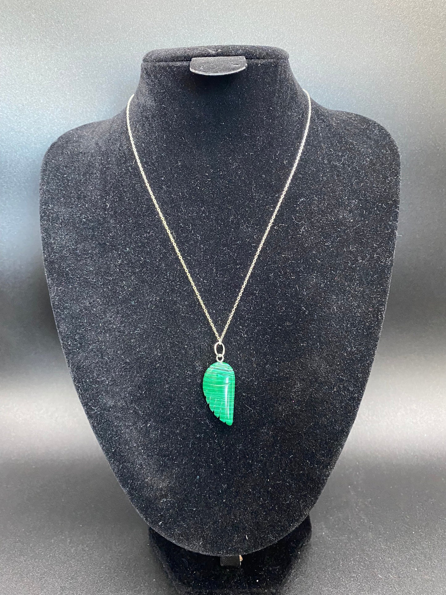 Green Howlite Angel Wing Sterling Silver Necklace