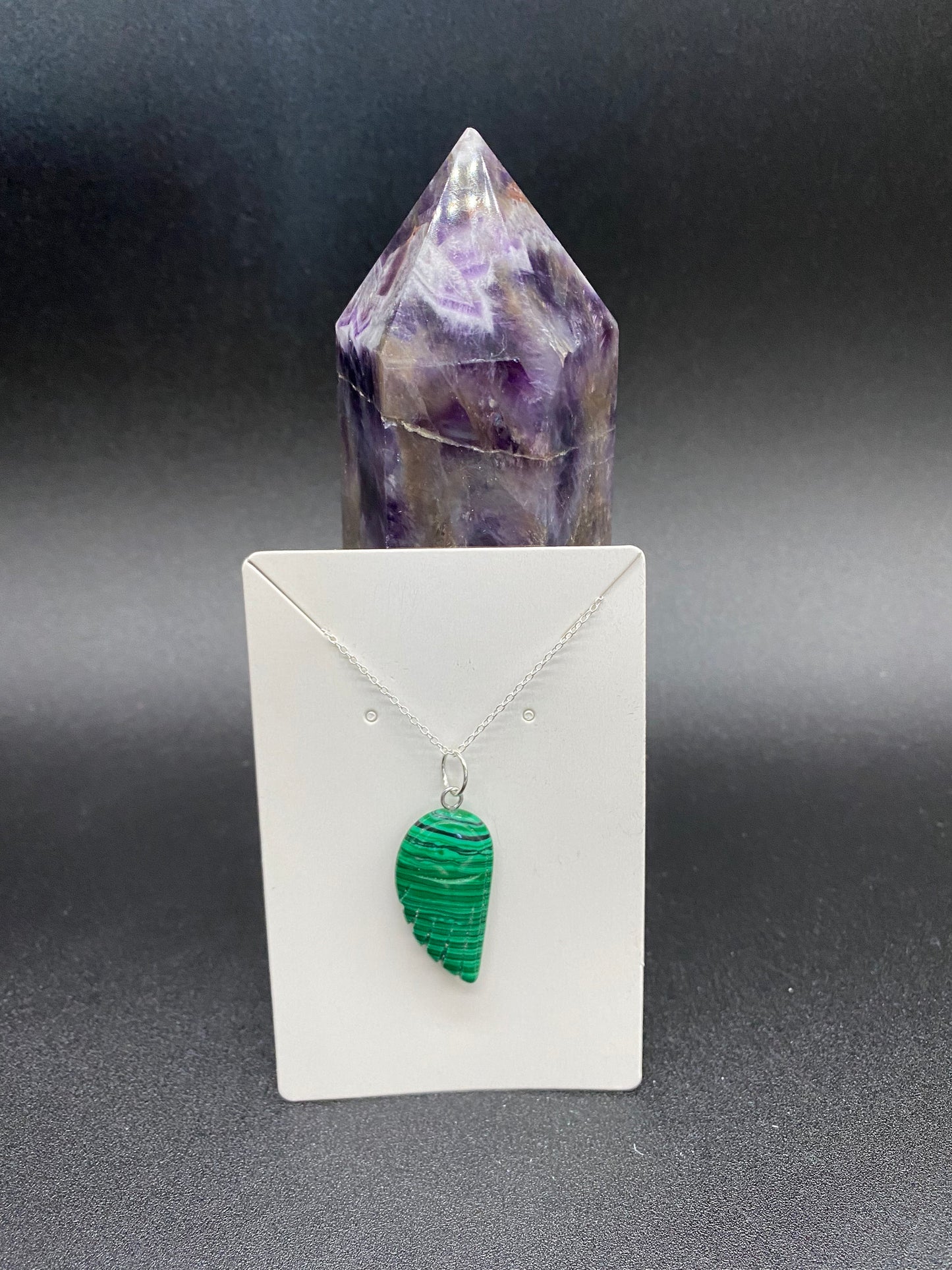Green Howlite Angel Wing Sterling Silver Necklace