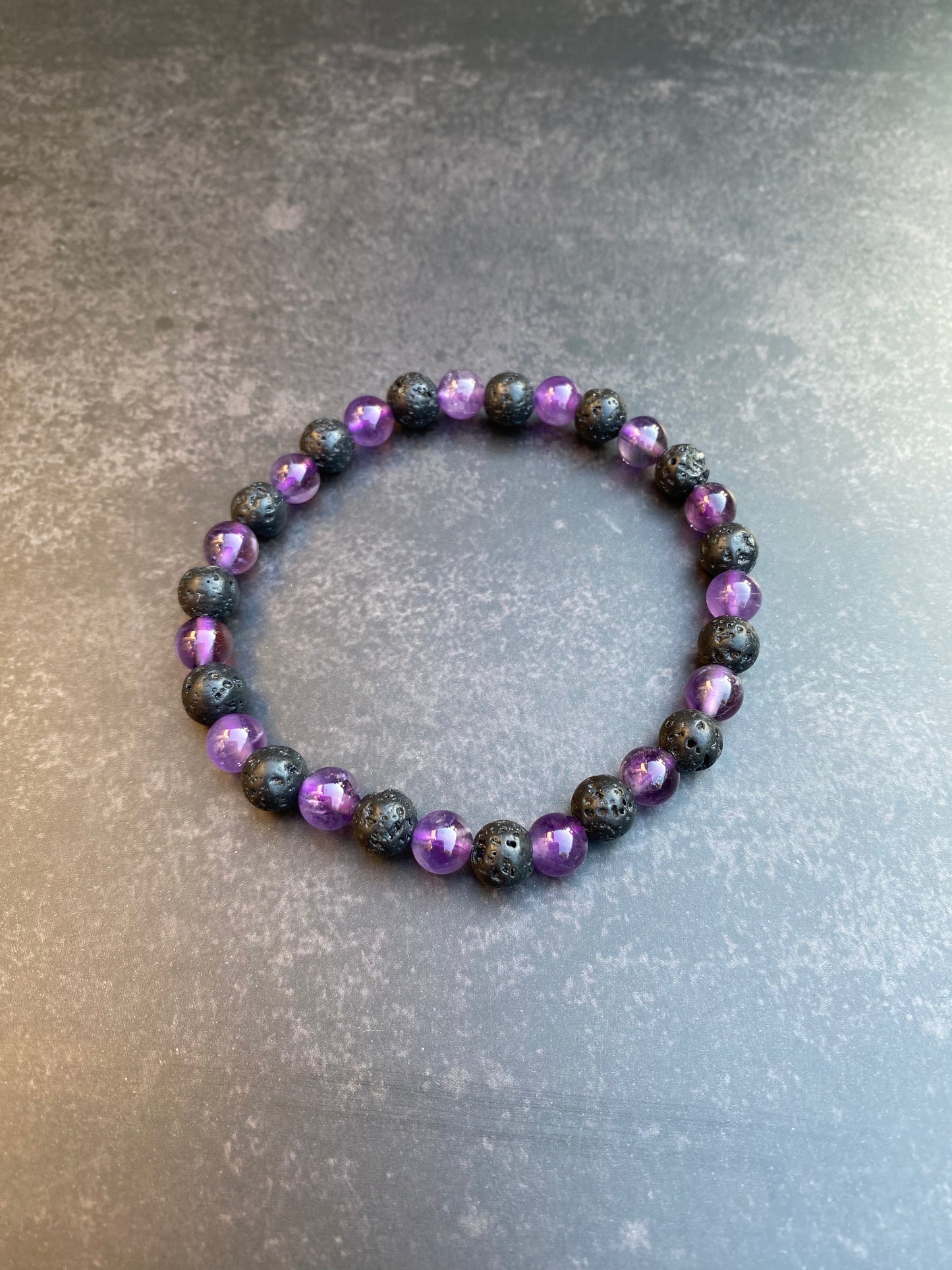 Amethyst and Lava Bead Stretchy Bracelet