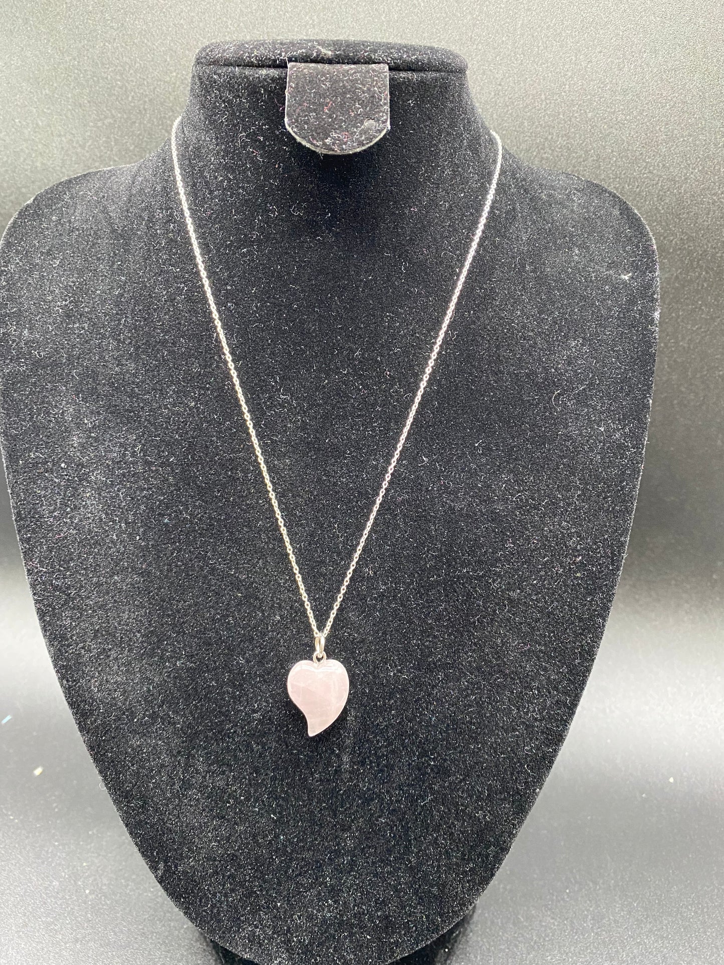 Rose Quartz Curved Heart Sterling Silver Necklace