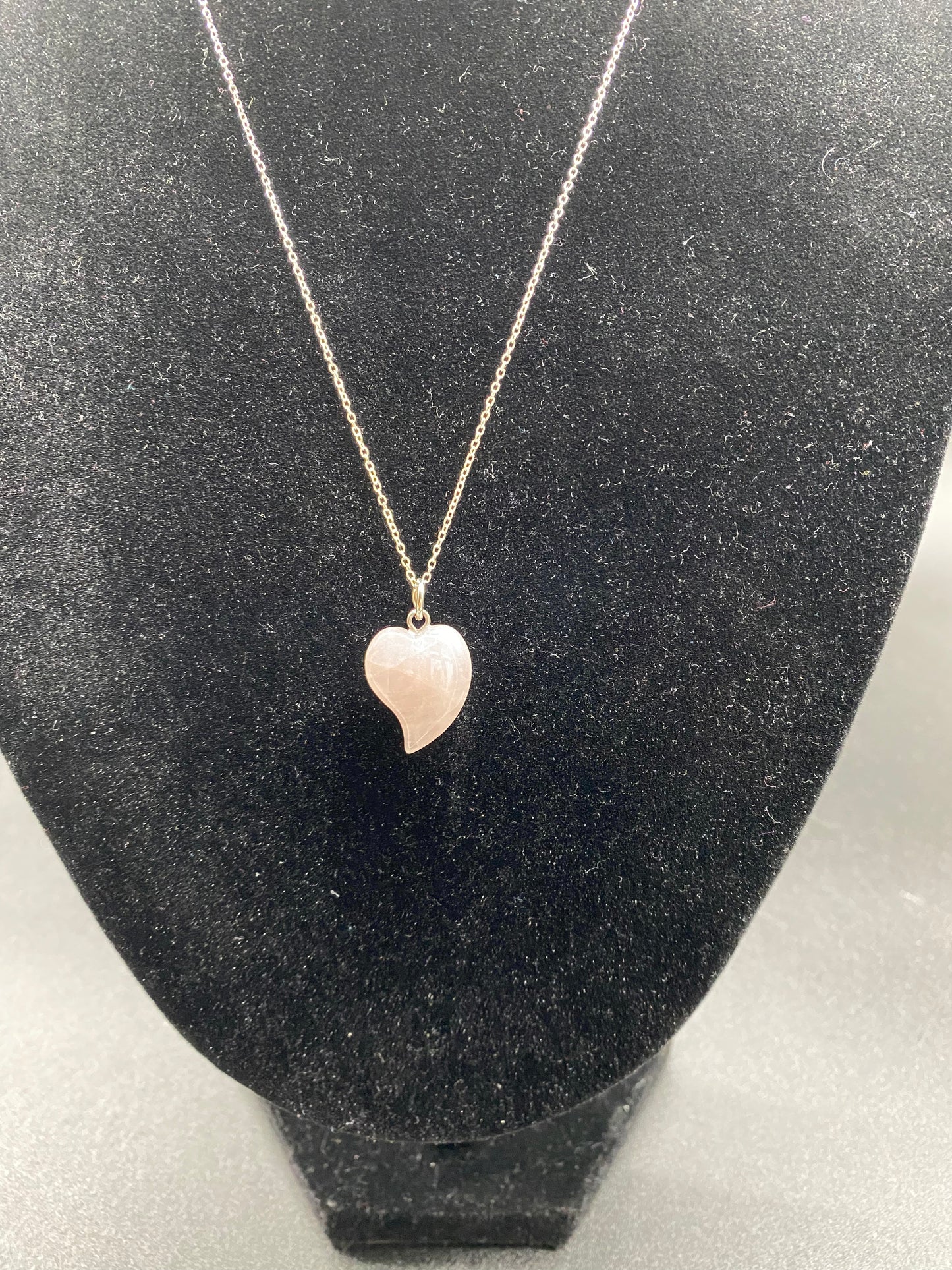 Rose Quartz Curved Heart Sterling Silver Necklace