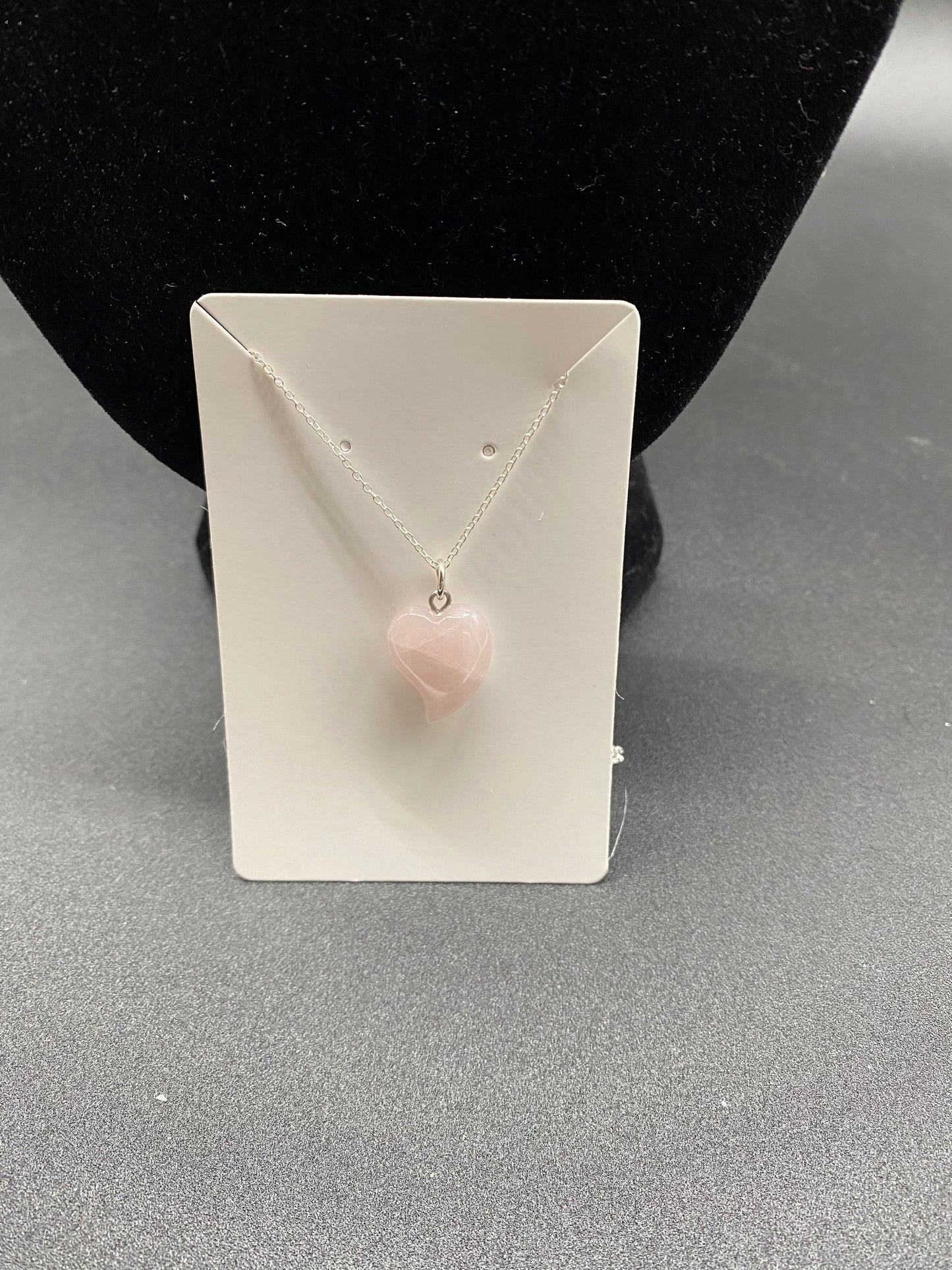 Rose Quartz Curved Heart Sterling Silver Necklace