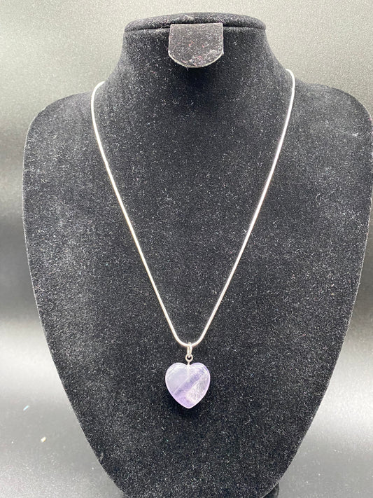 Natural Amethyst Heart Pendant Sterling Silver Necklace