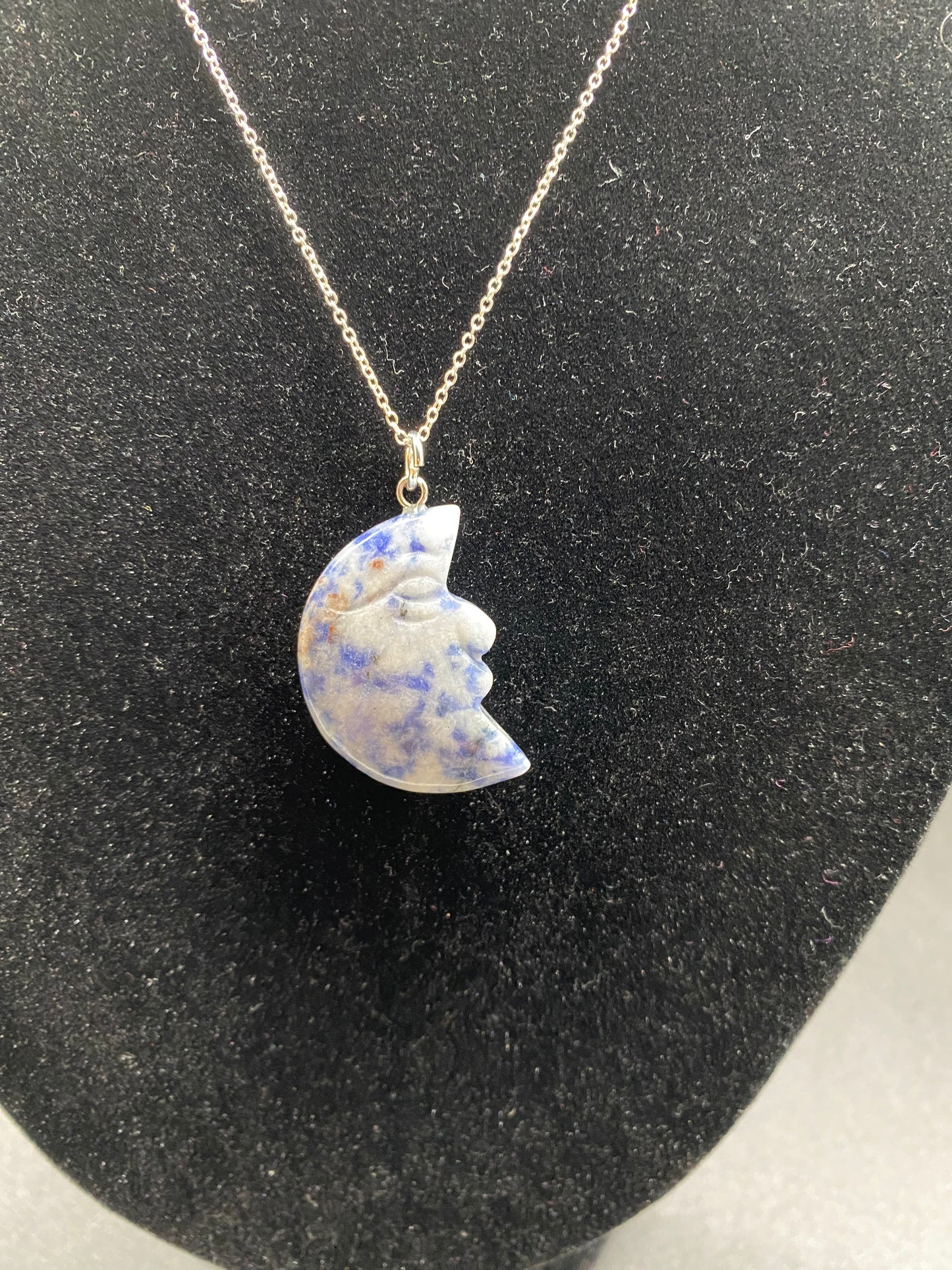 Sodalite "Man in the Moon" Sterling Silver Necklace