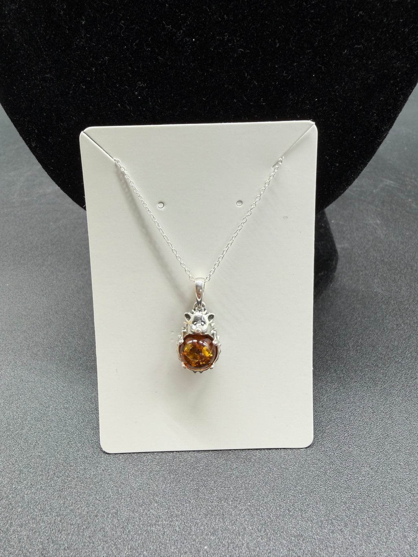 Baltic Amber Hedgehog Pendant Sterling Silver Necklace