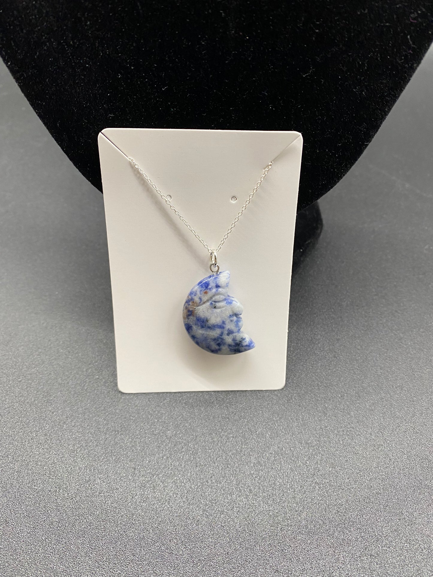 Sodalite "Man in the Moon" Sterling Silver Necklace