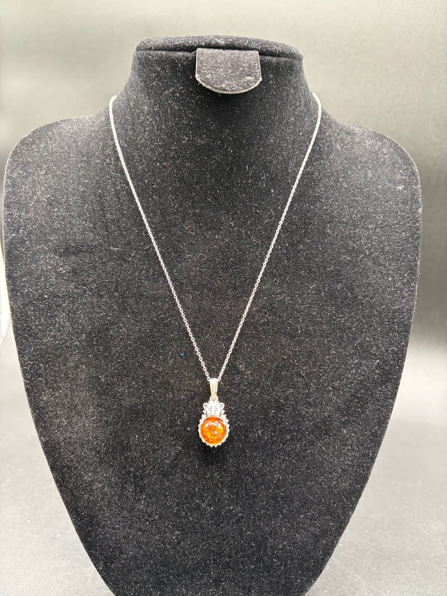 Baltic Amber Hedgehog Pendant Sterling Silver Necklace