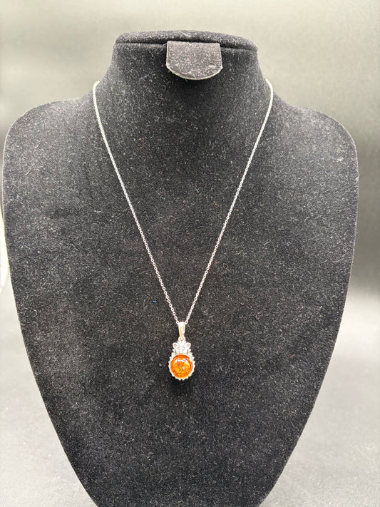 Baltic Amber Hedgehog Pendant Sterling Silver Necklace