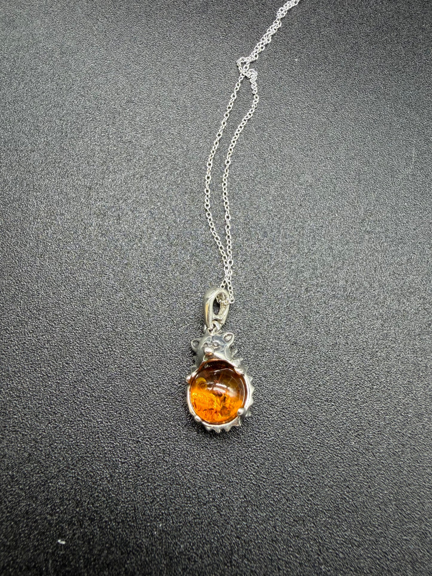 Baltic Amber Hedgehog Pendant Sterling Silver Necklace