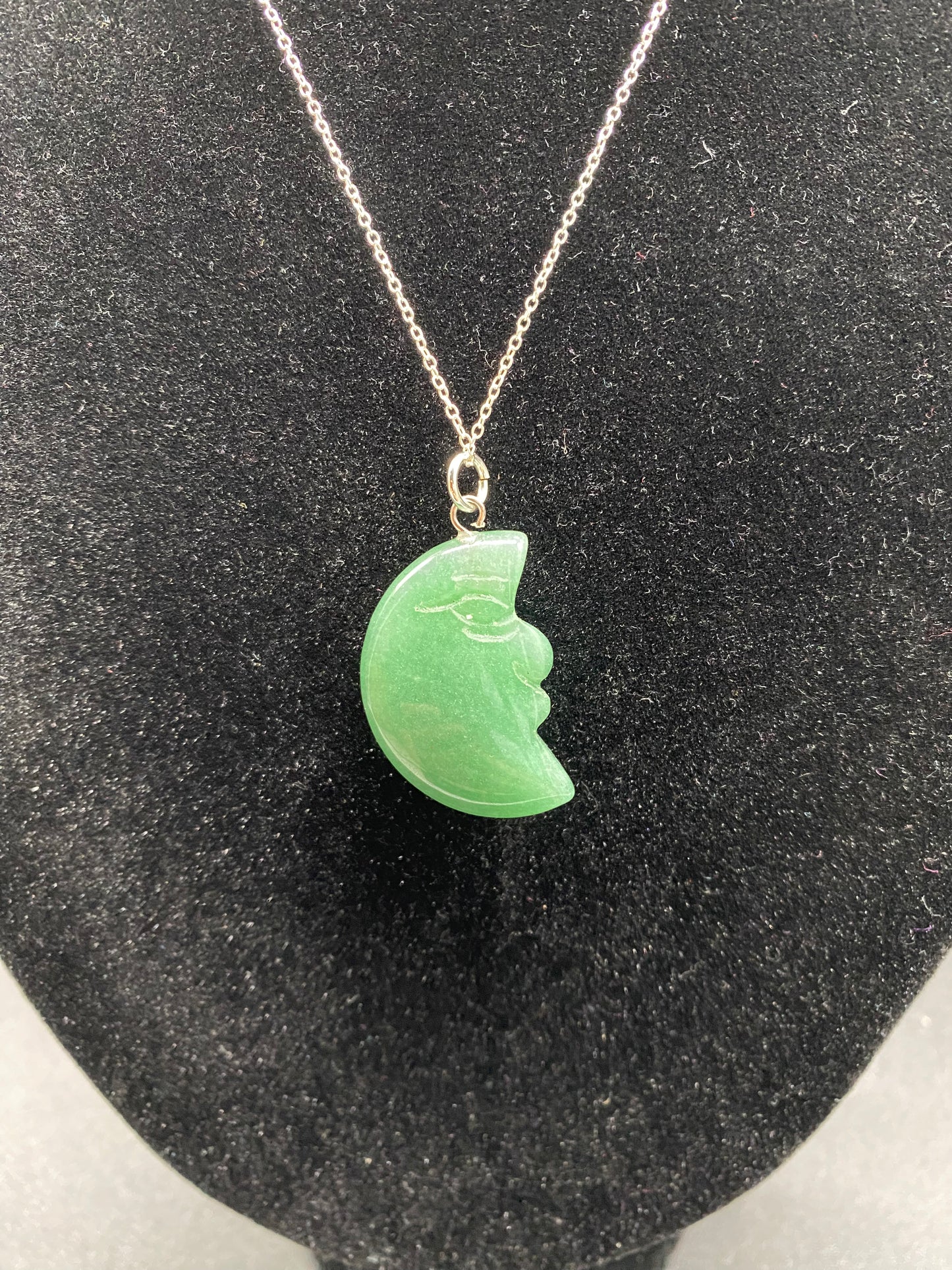 Green Aventurine Moon Necklace Sterling Silver Necklace
