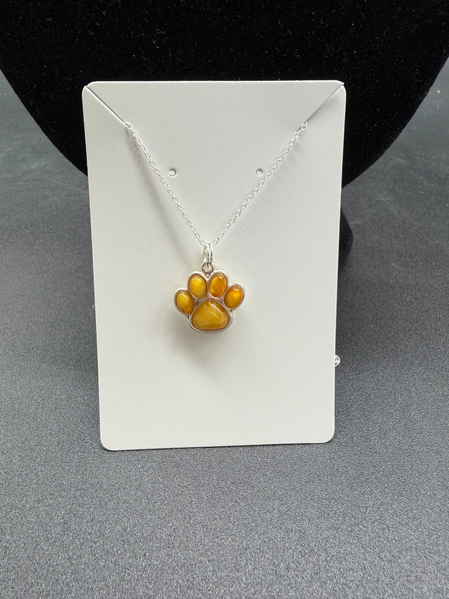 Baltic Amber Paw Print Pendant Sterling Silver Necklace
