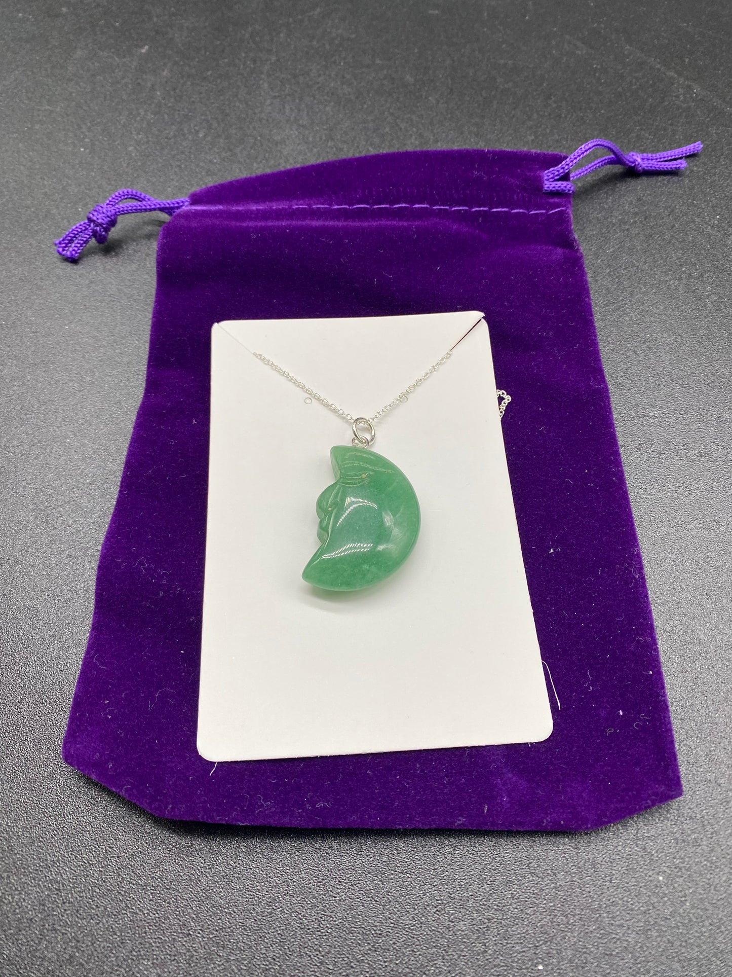 Green Aventurine Moon Necklace Sterling Silver Necklace