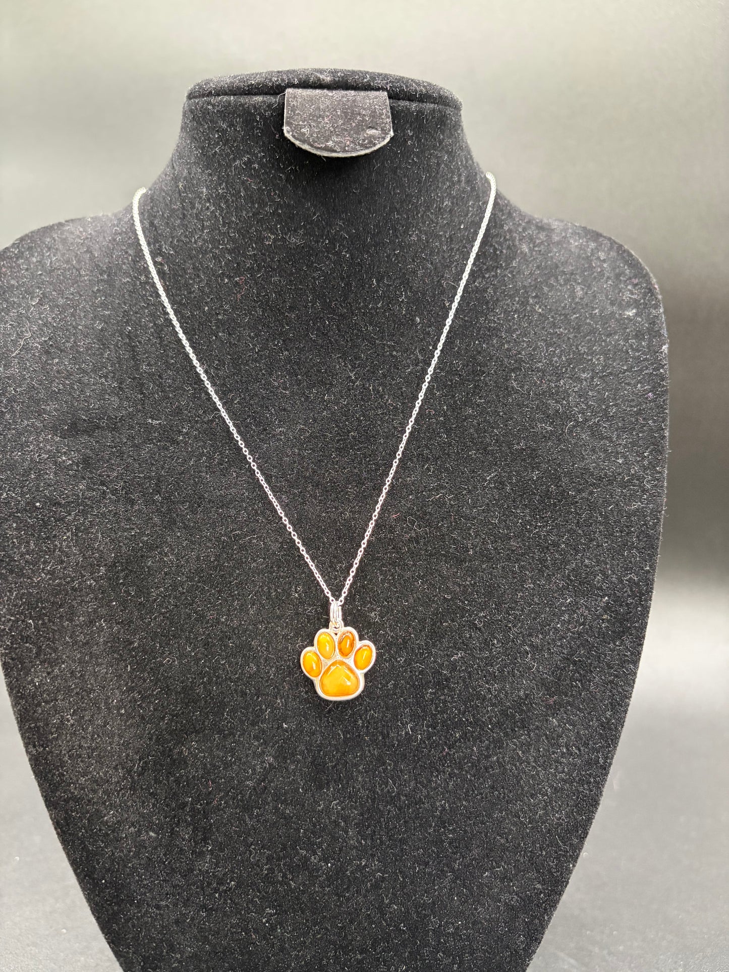 Baltic Amber Paw Print Pendant Sterling Silver Necklace