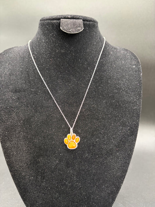 Baltic Amber Paw Print Pendant Sterling Silver Necklace