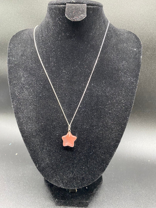 Genuine Strawberry Quartz Star Charm Necklace, Pink Crystal Star Pendant