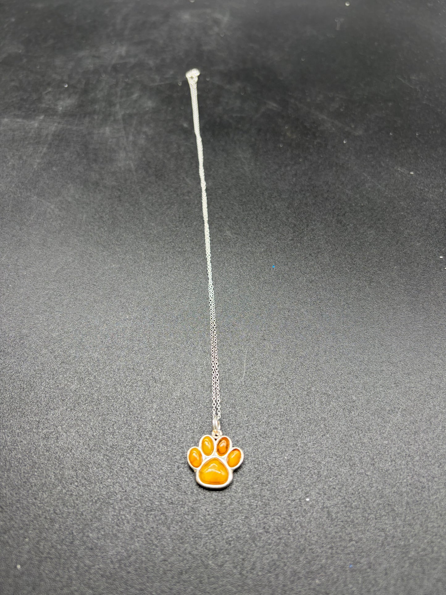 Baltic Amber Paw Print Pendant Sterling Silver Necklace