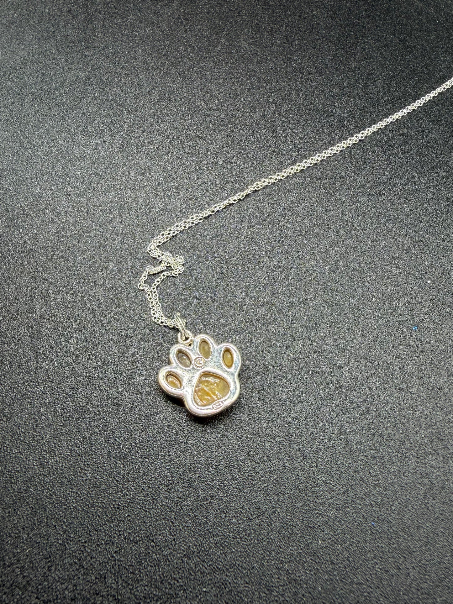 Baltic Amber Paw Print Pendant Sterling Silver Necklace