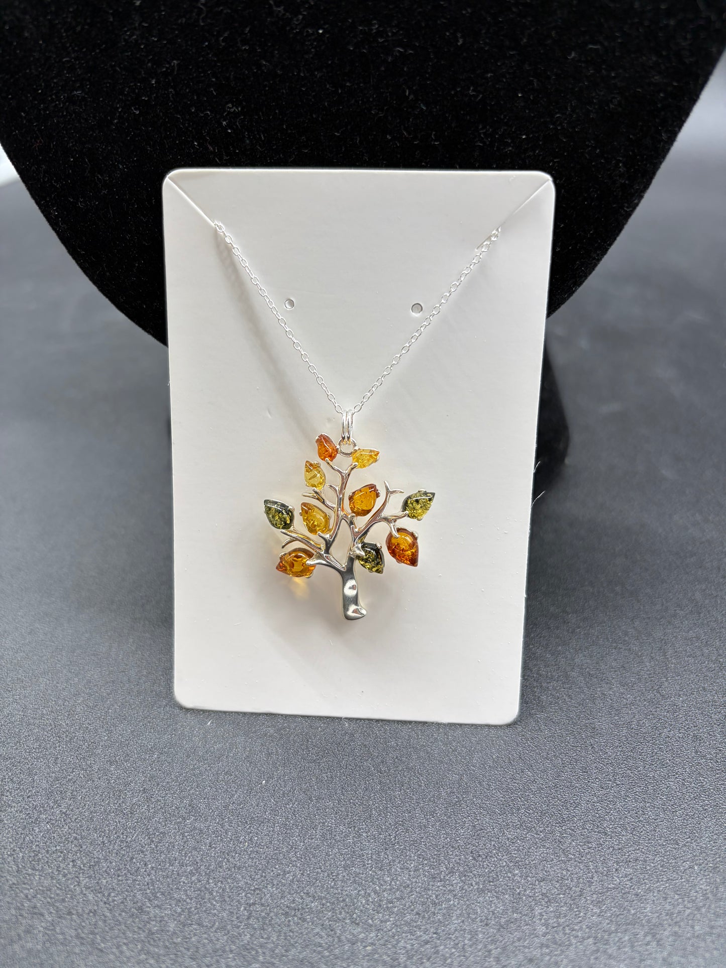 Multicolour Baltic Amber Tree of Life Pendant Sterling Silver Necklace