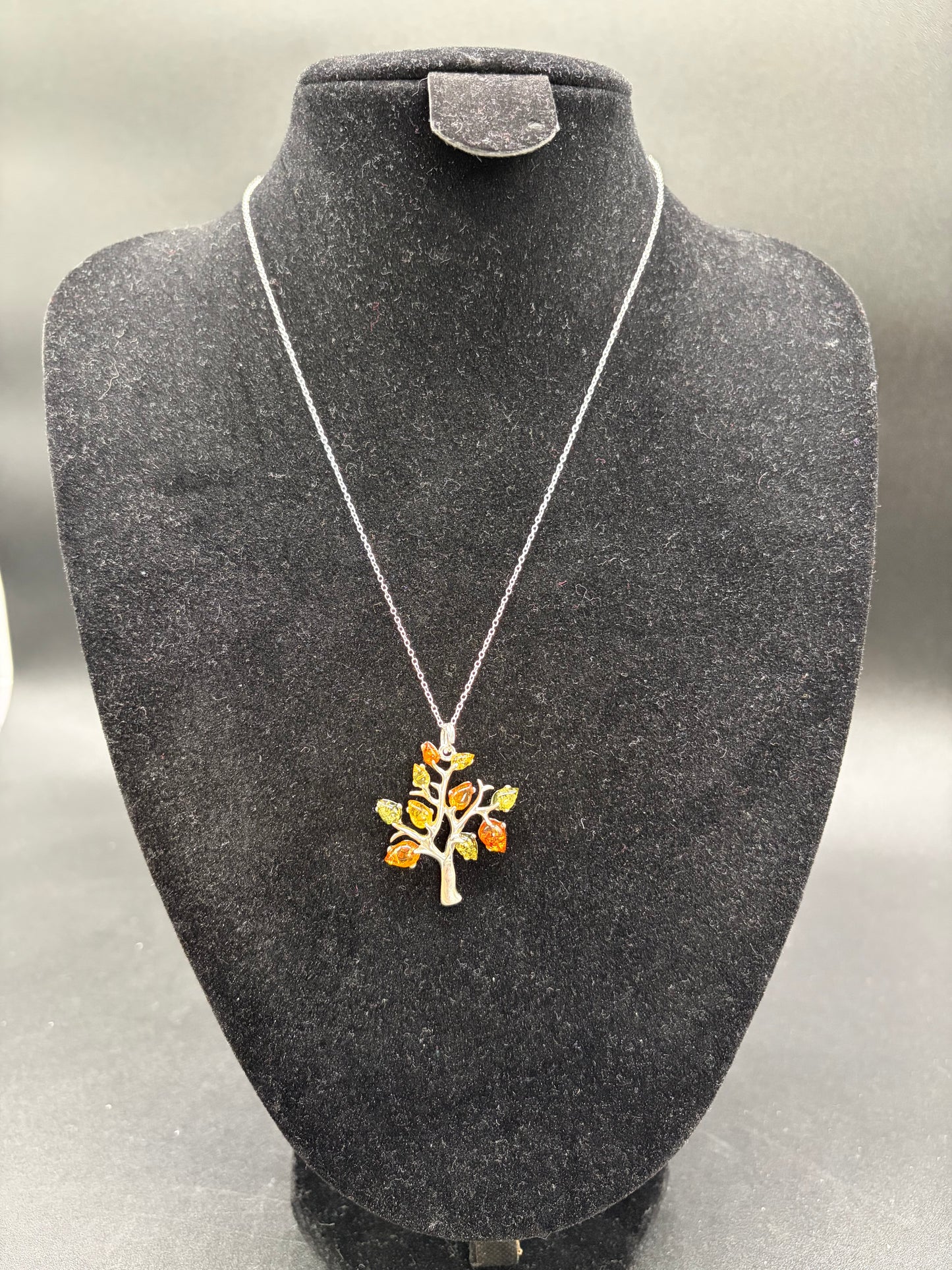 Multicolour Baltic Amber Tree of Life Pendant Sterling Silver Necklace