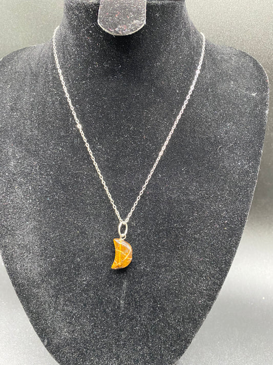 Tiger’s Eye Crescent Moon Pendant Sterling Silver Necklace