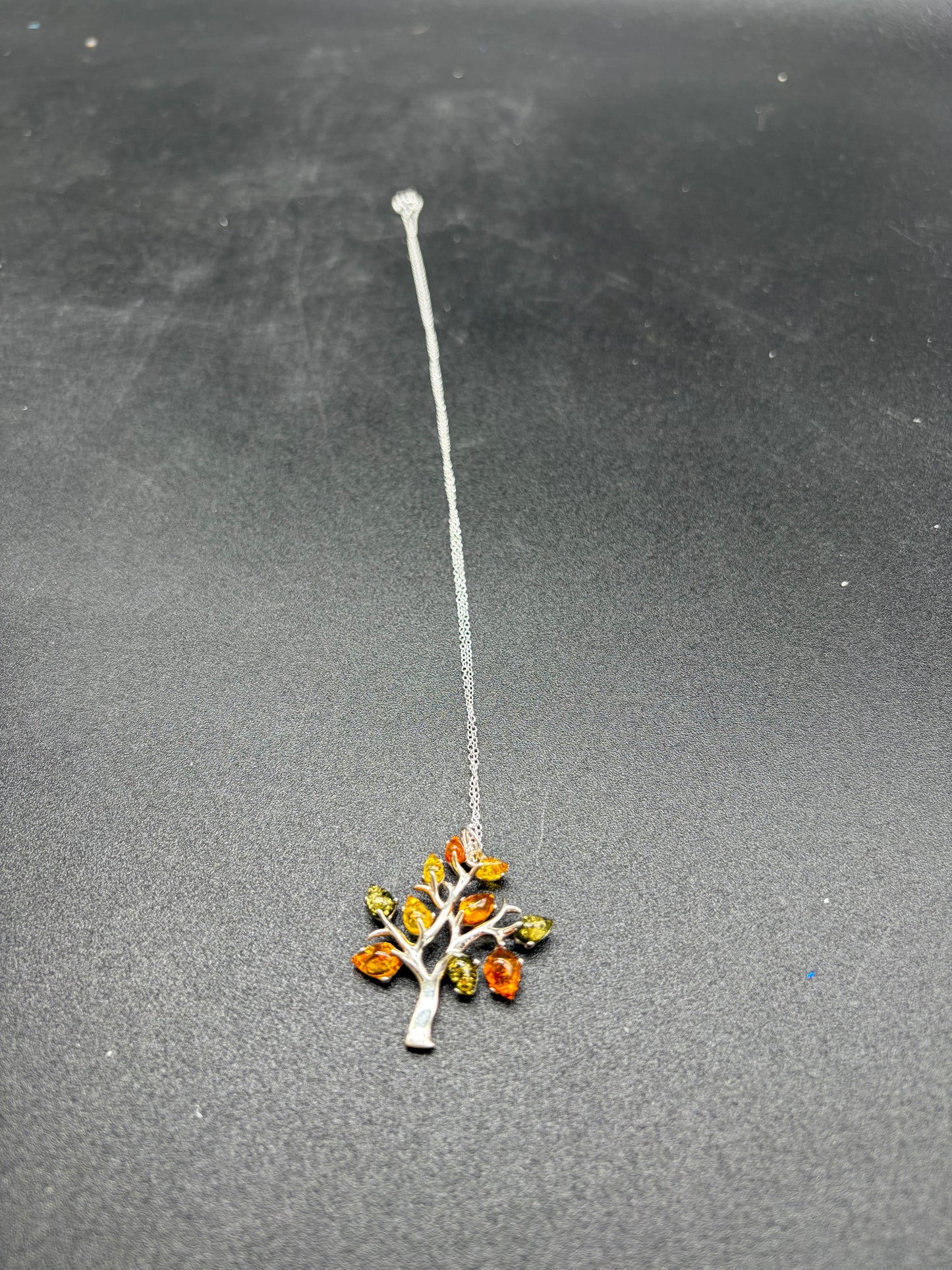 Multicolour Baltic Amber Tree of Life Pendant Sterling Silver Necklace