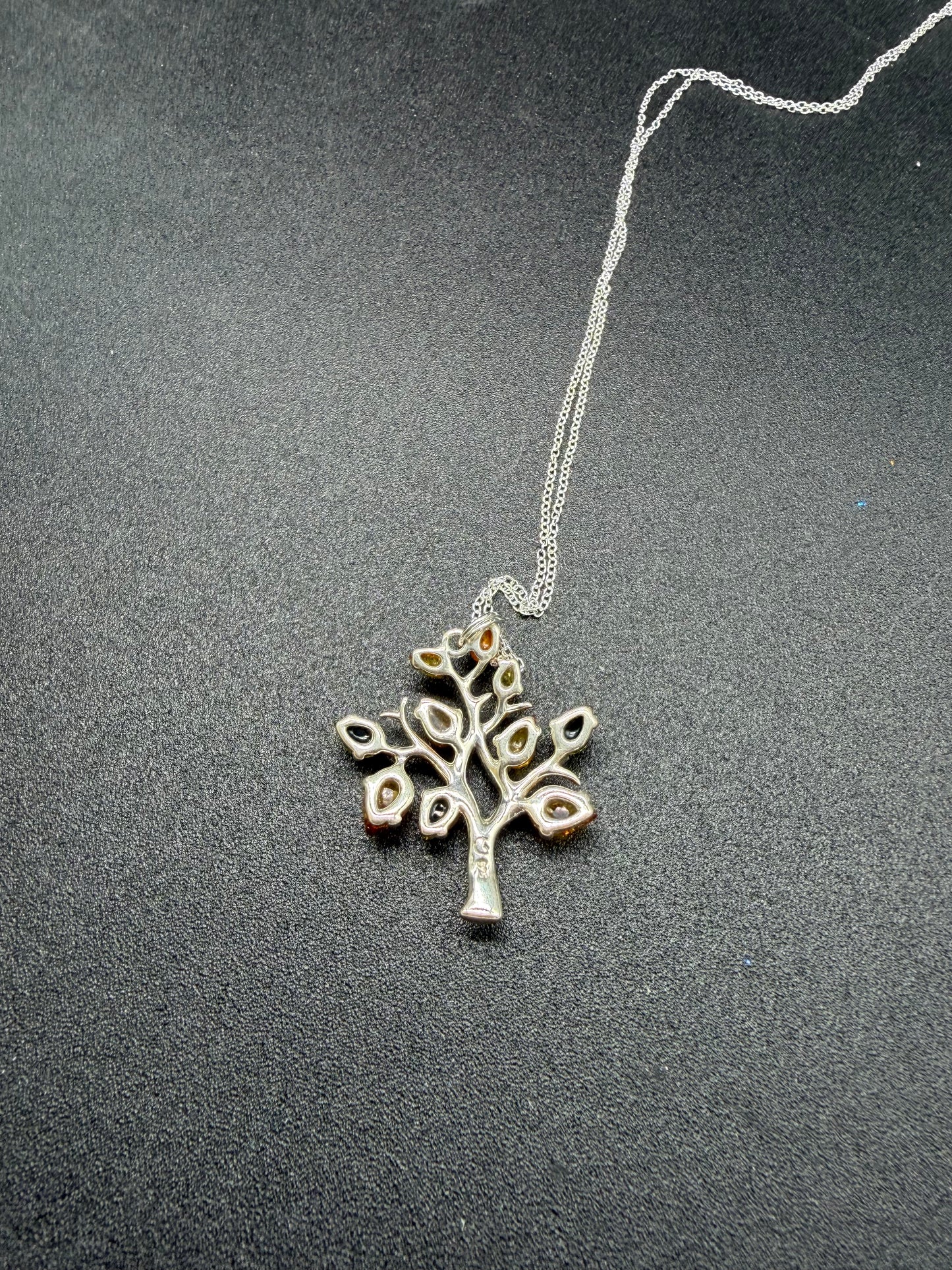 Multicolour Baltic Amber Tree of Life Pendant Sterling Silver Necklace