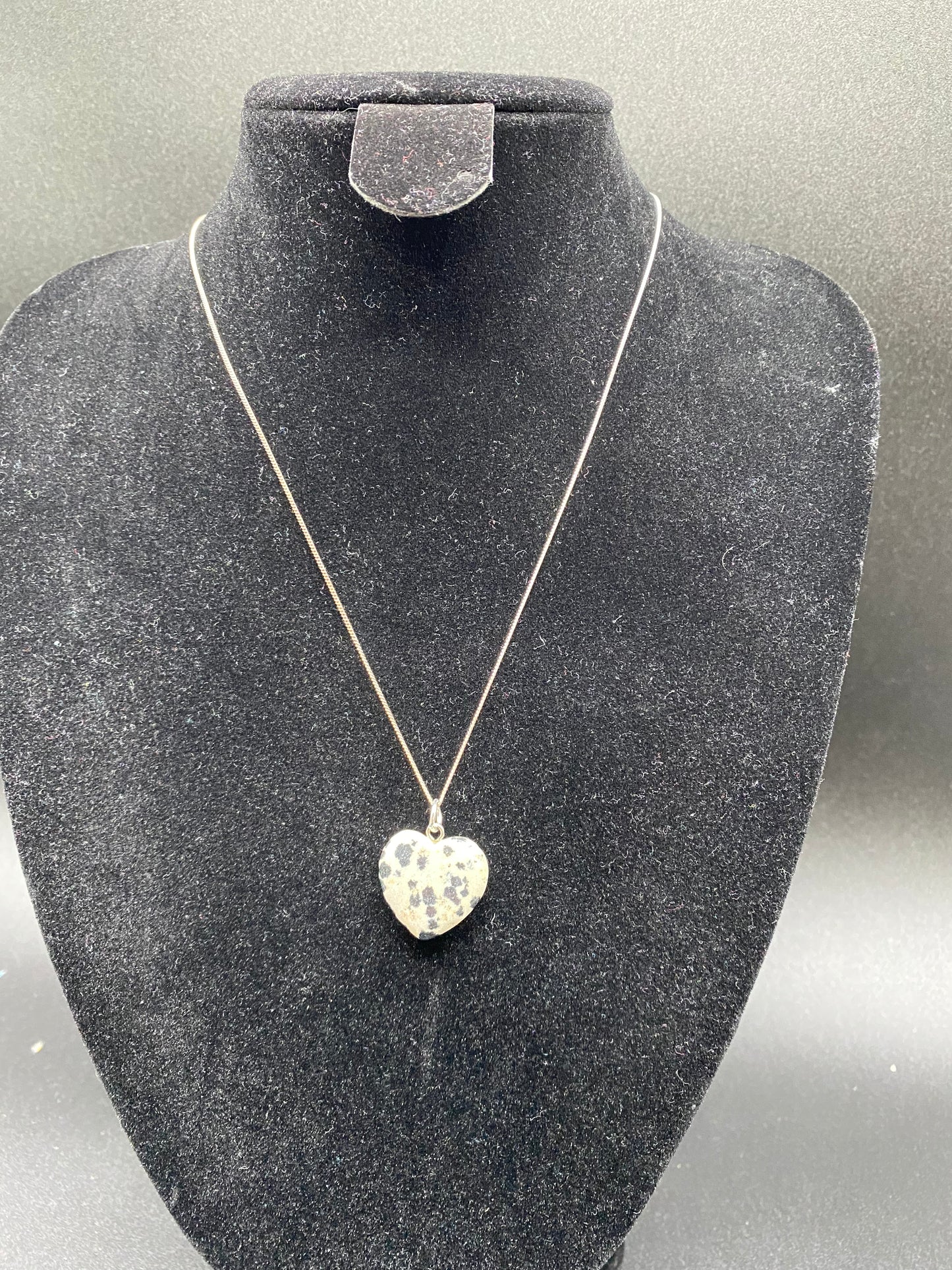 Dalmatian Jasper Heart Sterling Silver Necklace