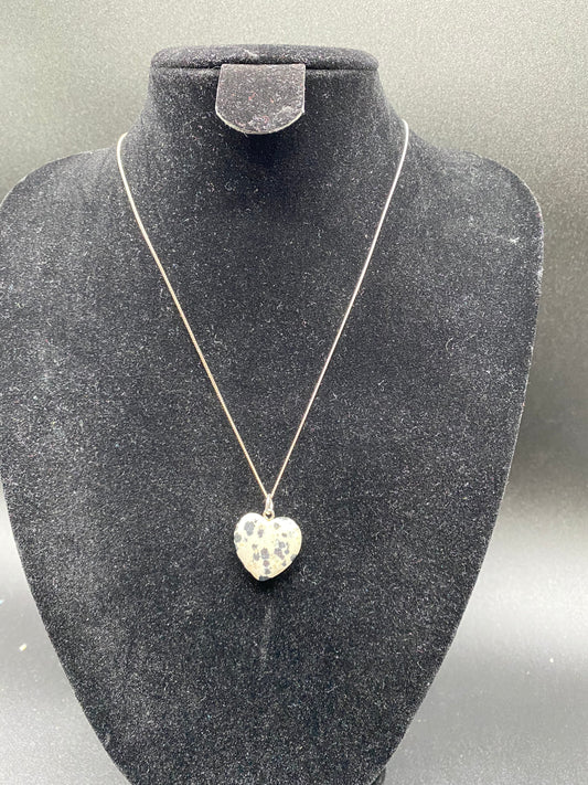 Dalmatian Jasper Heart Sterling Silver Necklace