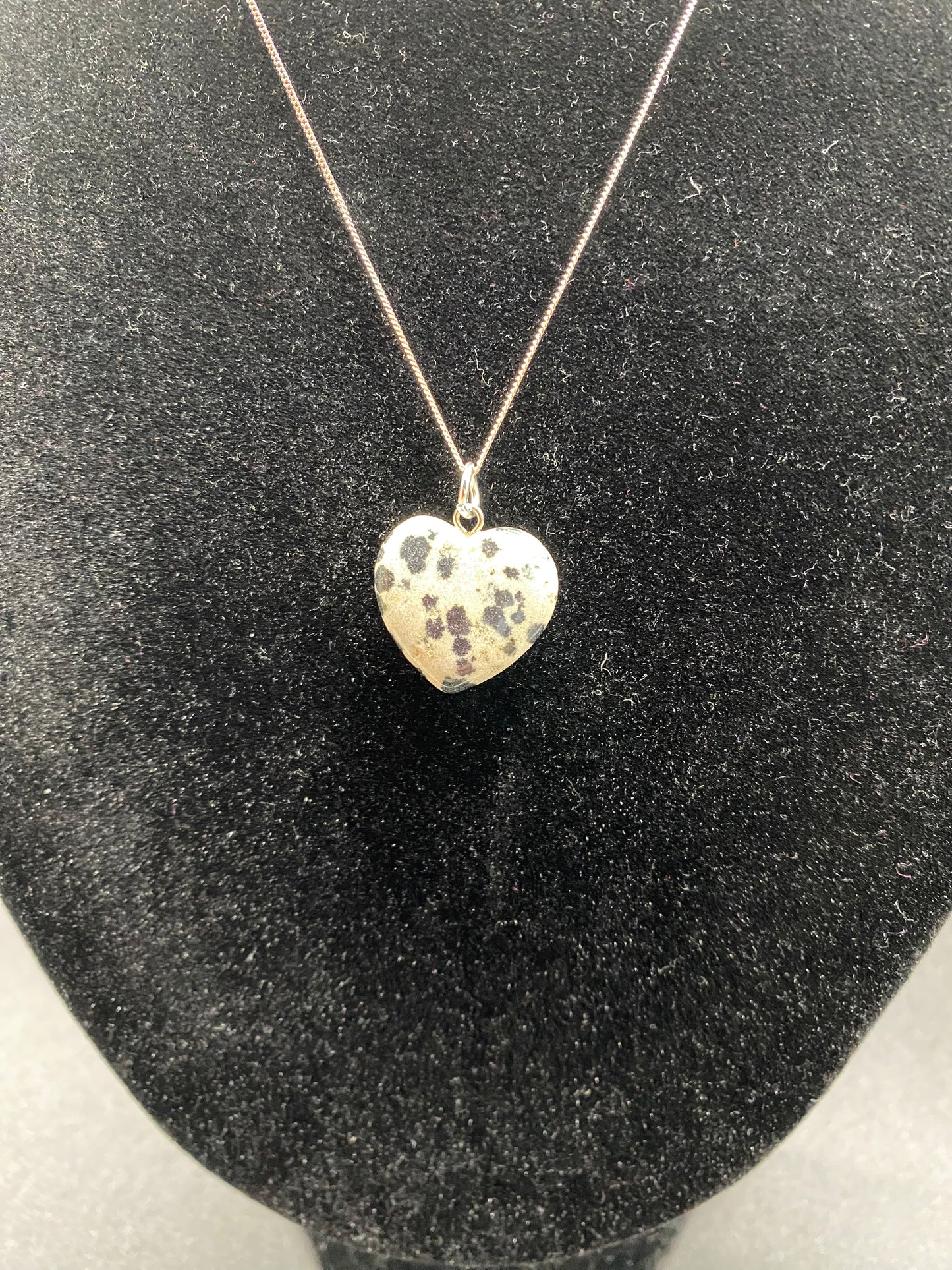 Dalmatian Jasper Heart Sterling Silver Necklace