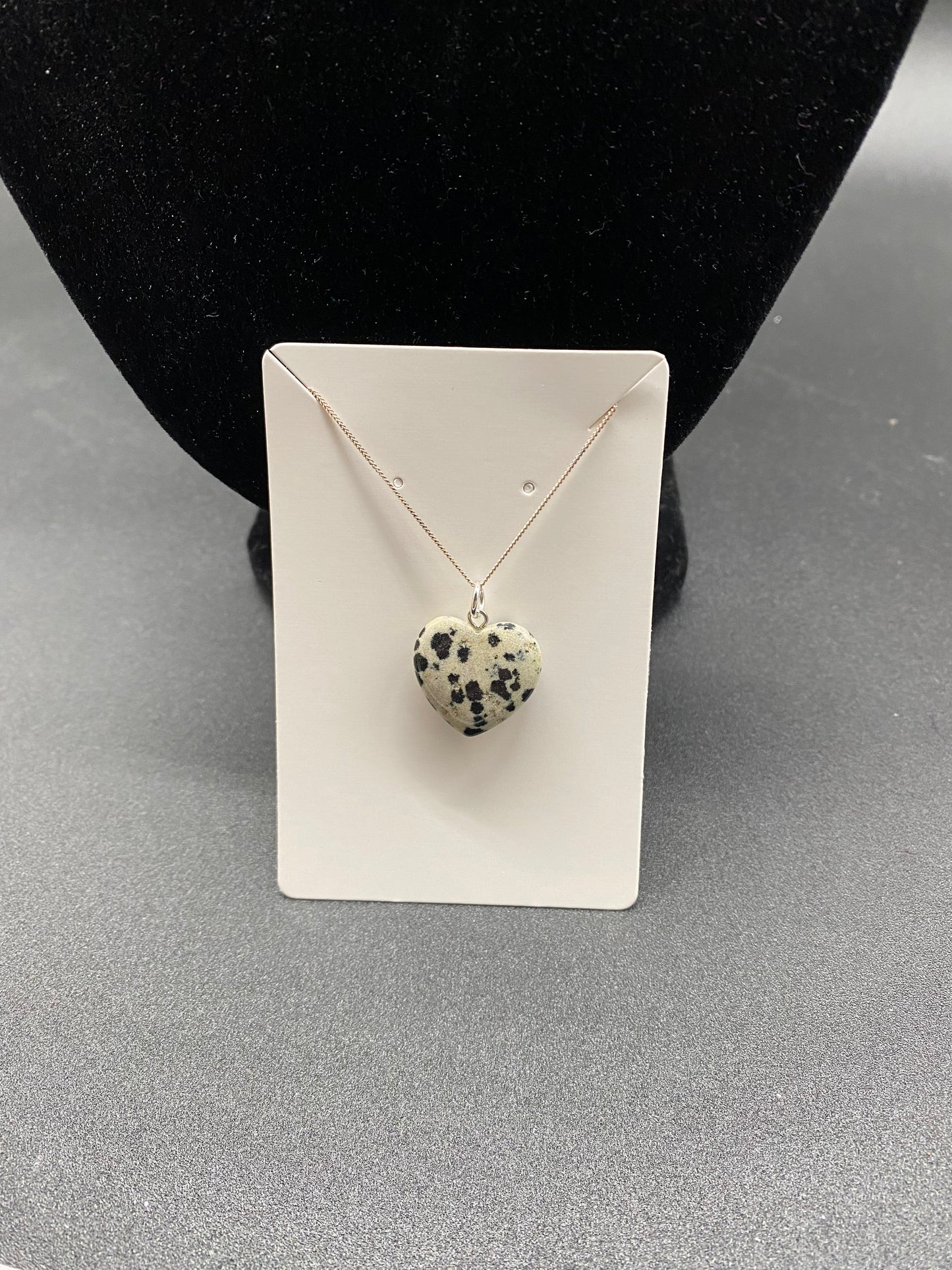Dalmatian Jasper Heart Sterling Silver Necklace