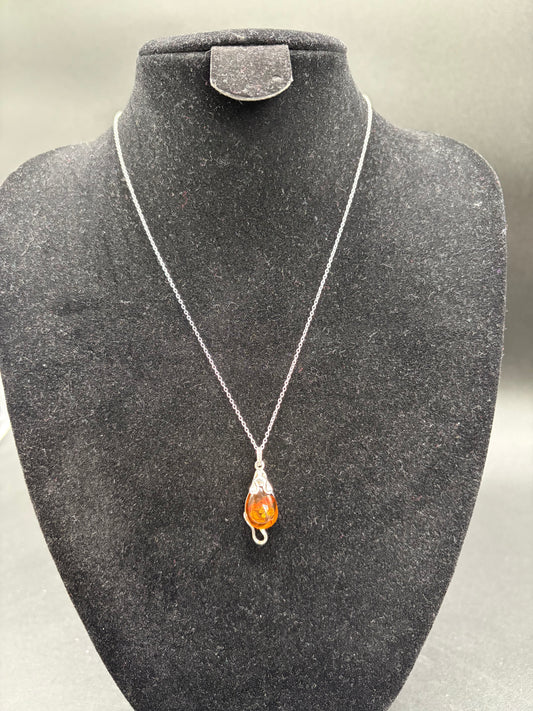 Baltic Amber Mouse Pendant Sterling Silver Necklace