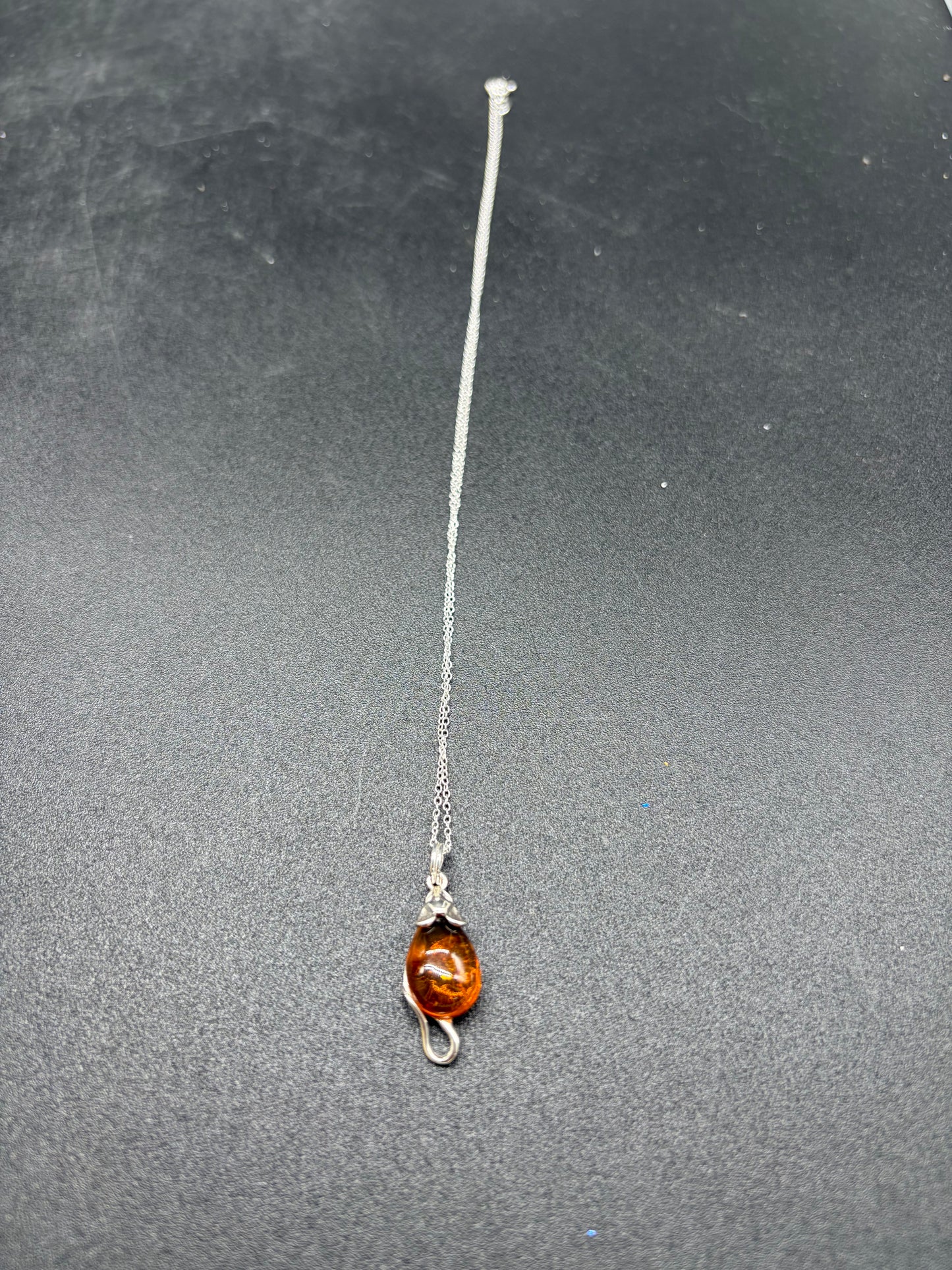 Baltic Amber Mouse Pendant Sterling Silver Necklace