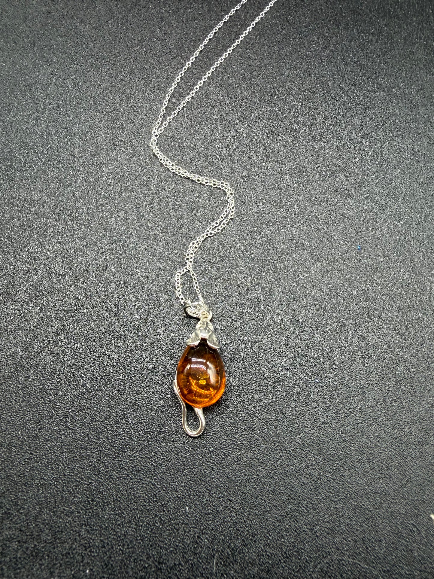 Baltic Amber Mouse Pendant Sterling Silver Necklace