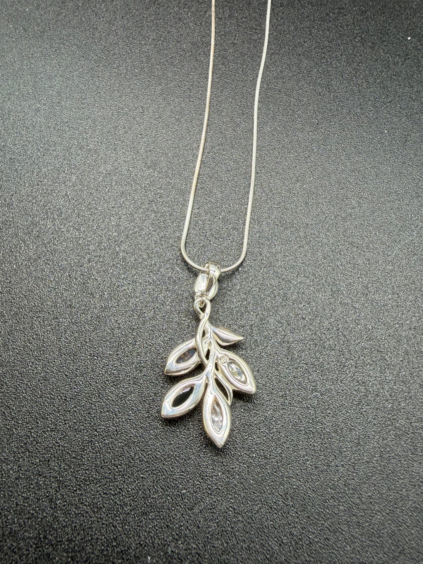 Multicolour Baltic Amber Leaf Branch Pendant Sterling Silver Necklace