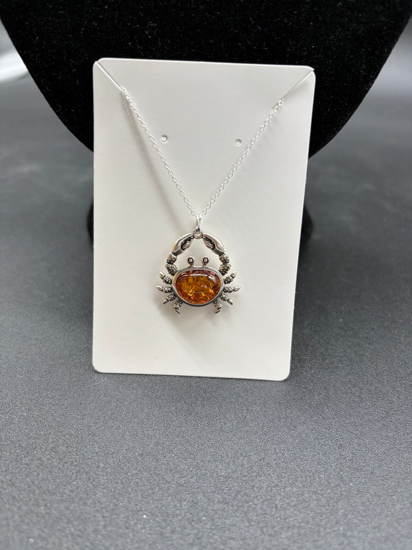 Baltic Amber Crab Pendant Sterling Silver Necklace