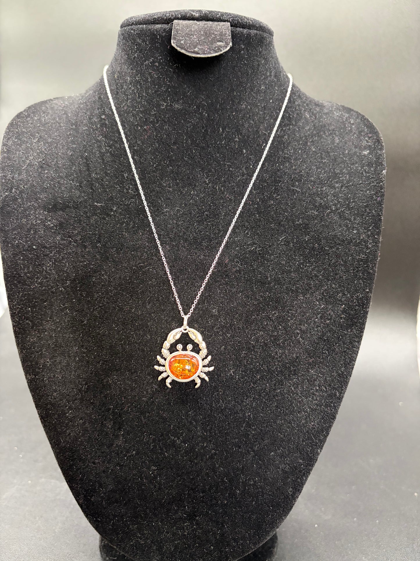 Baltic Amber Crab Pendant Sterling Silver Necklace