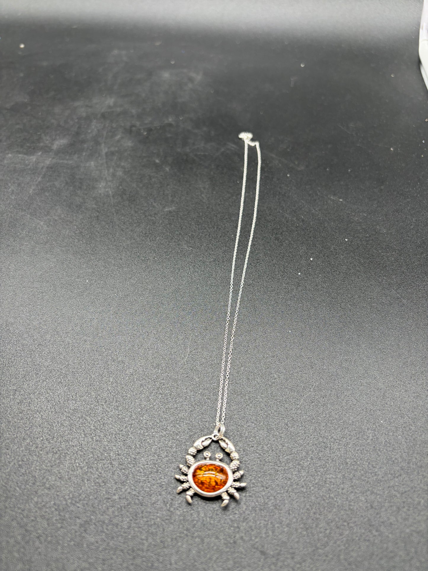 Baltic Amber Crab Pendant Sterling Silver Necklace